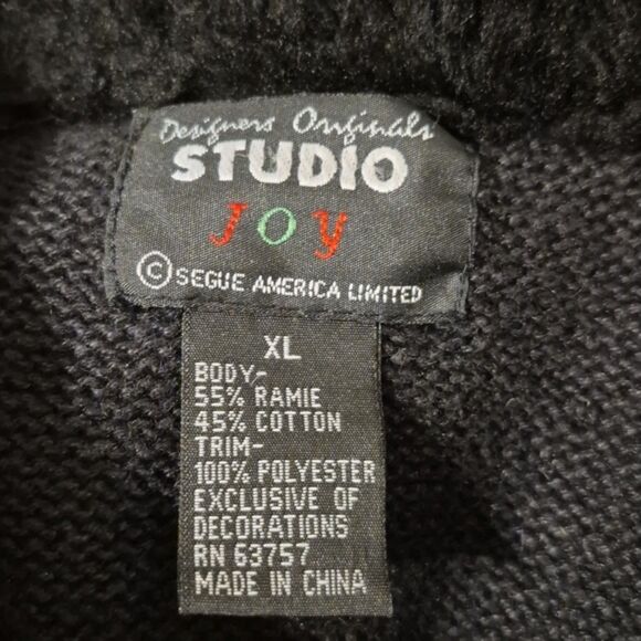 Vintage Studio Joy Holiday Sweater XL Button Front Embellished Faux Fur Collar - Picture 5 of 11